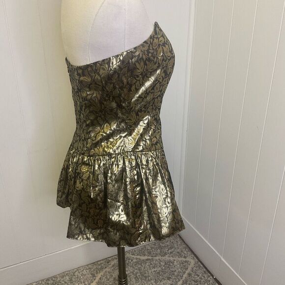 VTG Claude Bennett Women's Size 10 Metallic Gold Black Mini Dress Party Evening - Picture 4 of 9